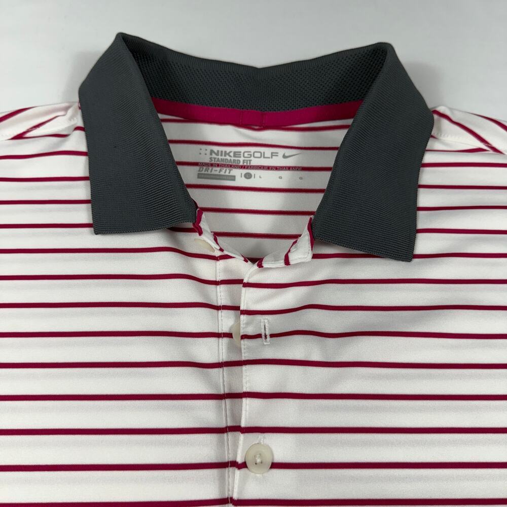 Nike Golf Polo Shirt Standard Fit Dri-Fit white red Striped Stretch Men's Sz L - Picture 4 of 13
